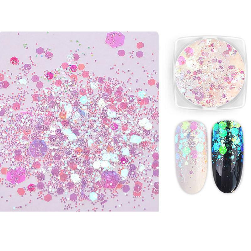 6 Pcs/Set Nail Art Sequins Different Size Glitter Powder Manicure Decoral Tips Polish Nail Stickers Mixed Design Case Set