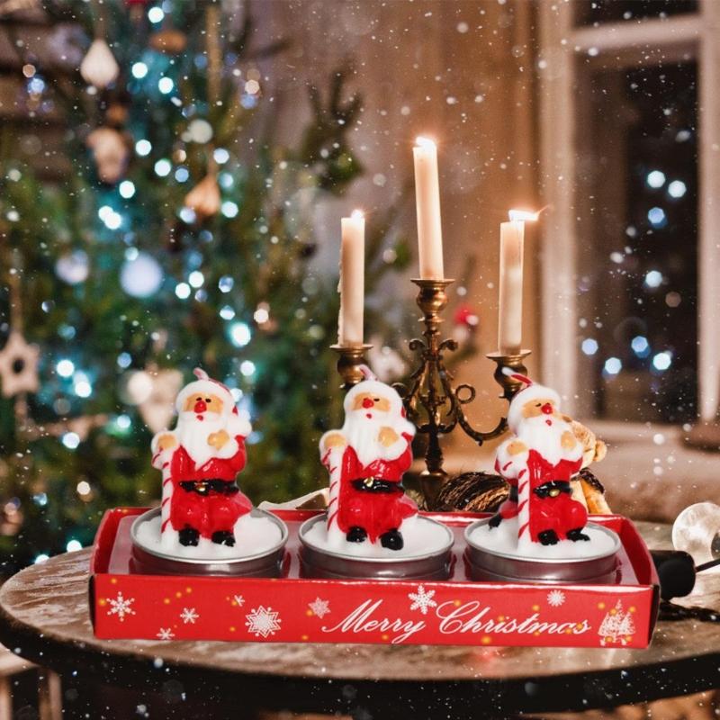 3Pcs Christmas Tealight Candle for Christmas Home Decoration Handmade Delicate Santas Christmas Hat Candle Gifts