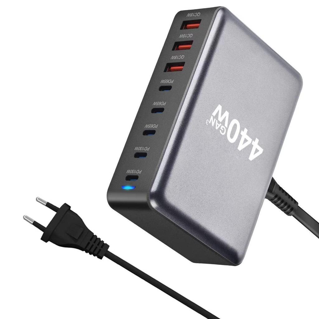 440W Multi-Port Gallium Nitride PD Charger with 8 Ports and PD100W Adapter