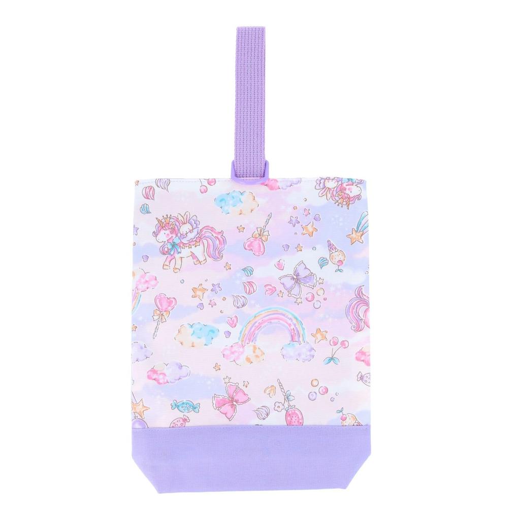 KIYOHARA Girls' Lesson Bag, Indoor Shoes Bag, Gym Clothes Bag, Name Stickers, Colorful Unicorn Design, Pink, AJMOW163-S3