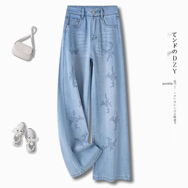 

2025 Джинсы на лето с вышивкой в китайском стиле с широкими штанинами для женщин - Модный дизайн для миниатюрных с прямыми штанинами 4XL for 145-155 lbs синий