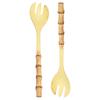 2Pcs/set Bamboo Wooden Handle Big Leaky Spoon Stainless Steel Tableware Long Handle Serving Spoon Fork Kitchen Cutlery Set
