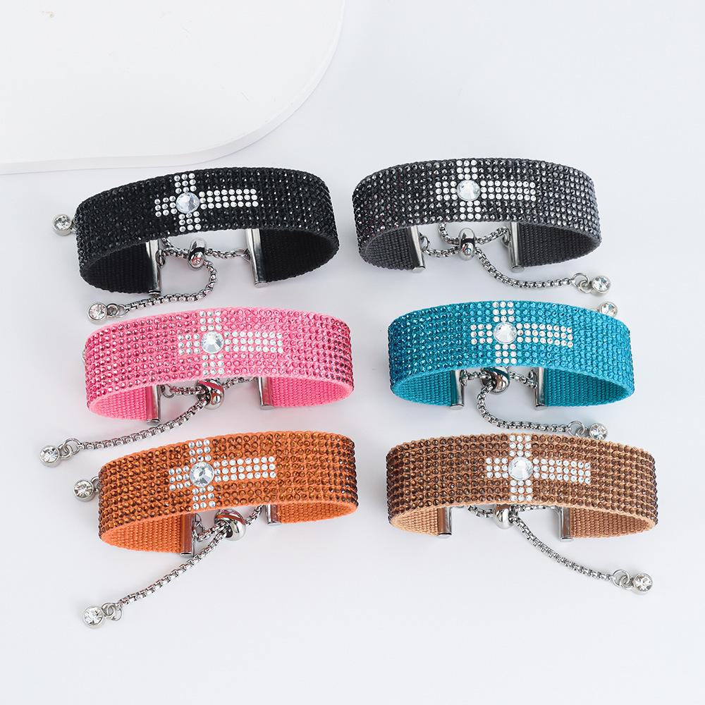 WWJD Rhinestone Cross Braided Bracelet – Hand-Woven, Creative, Adjustable Tail Chain, Diamond-Embellished