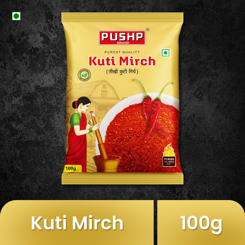 Pushp Kuti Mirchi Crushed Red Chili 100g Pouch Authentic Spicy Flavor For Indian Cooking Traditional Tadka And Curries