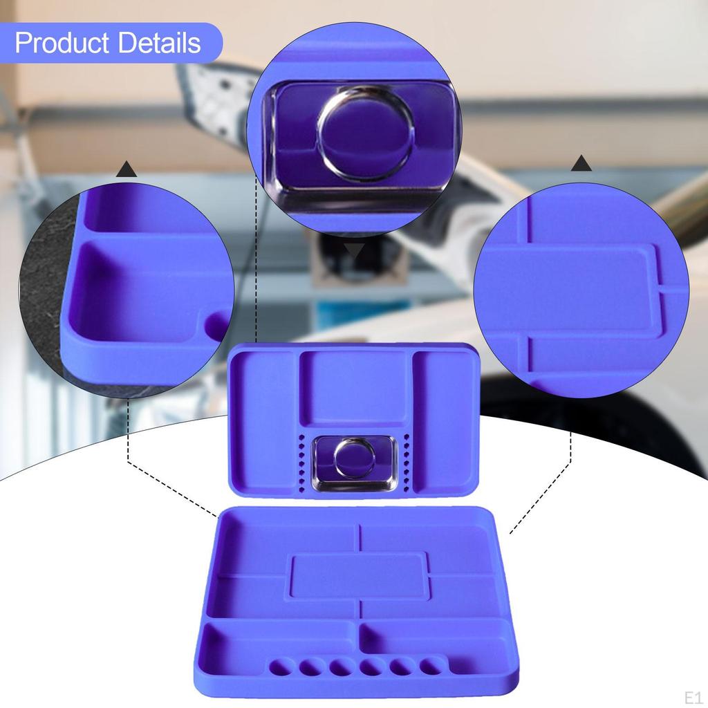 2x Silicone Tool Trays Holder Flexible Anti Slip, Men Gift, Multifunctional for Nuts Bolts Car