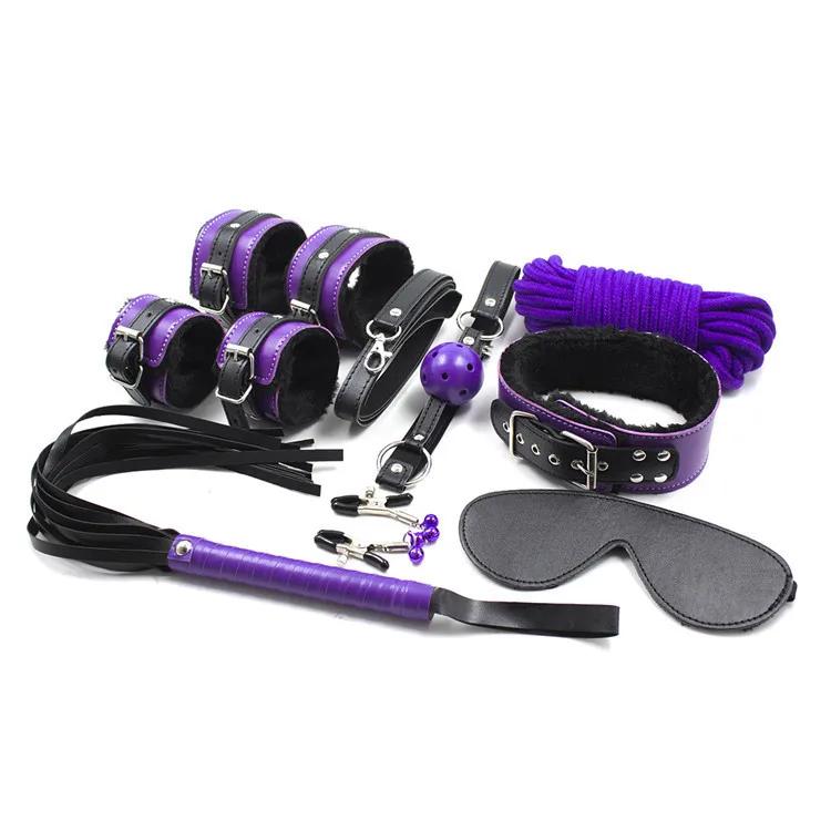 Sex Bondage Kit 8 Pcs Pueple Adult Games Set Handcuff Footcuff Whip Rope Blindfold Erotic Toys SM Cosplay Products for Men Women