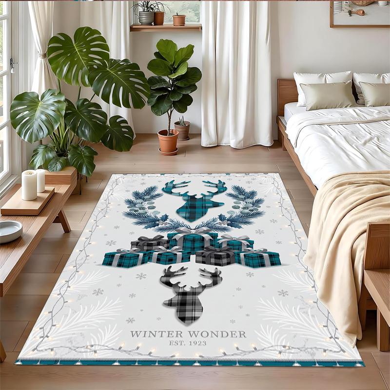 Christmas Printed Square Area Rug Soft Non Slip Floor Carpet For Bedroom Holiday Gift