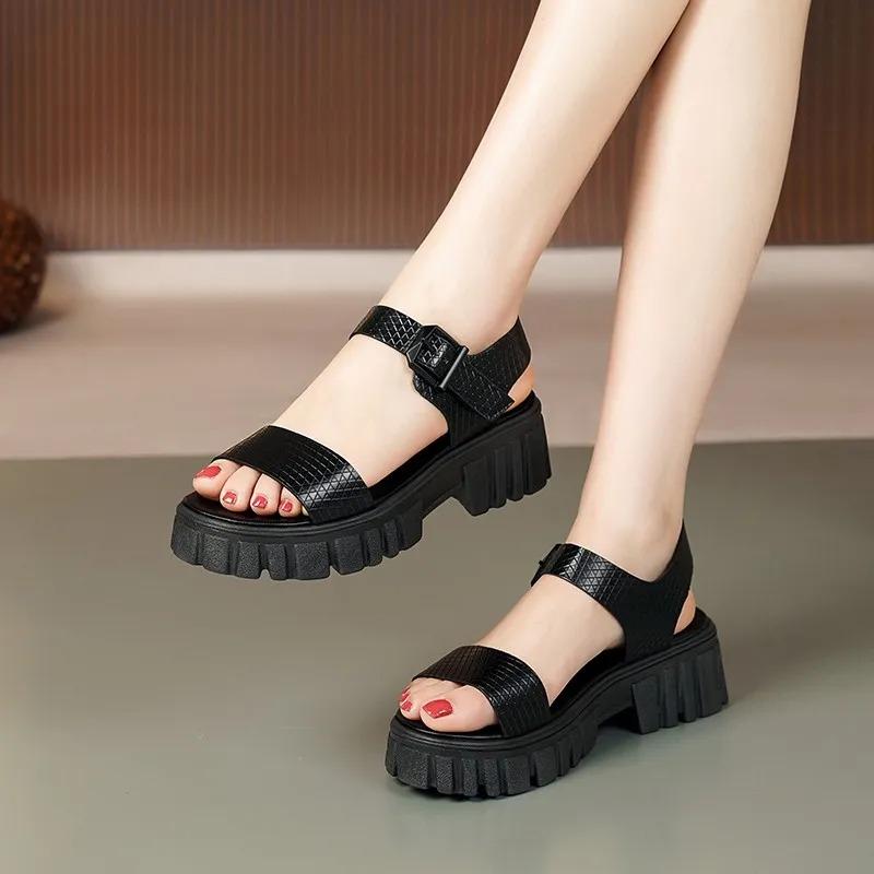 Fashion Women's Platform Sandals One-word Buckle Summer Women's Non-slip Casual Open-toe Shoes 2024 New Women's Fashion Sandals Shoes