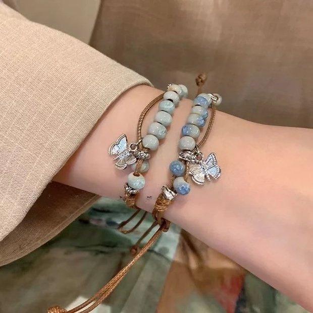 Schmetterling Keramikarmband: Sommer Gewebt Perlen Ethnisches Design für Frauen
