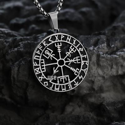 Collana Pendente da Uomo in Acciaio al Titanio Stile Etnico Vichingo Nordico con Rune