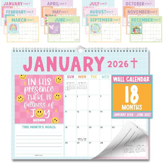 2026 Wall Calendar Large - Spiral Wall Calendars 2026-2027, 18 Months Calendar from January 2026 to June 2027, Hanging Calendars for Home, Office,