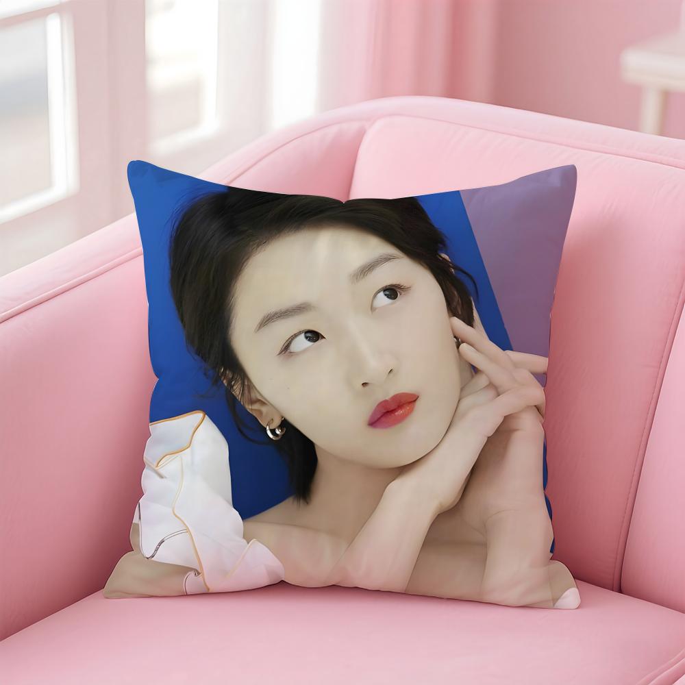 Fashion Elegant Chinese Actress ZZhou Dongyu Cushion Cover Pillowcase Short Plush Invisible Zipper Room Sofa Cushion Cover