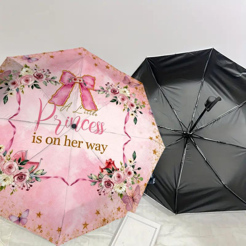 1pc Princess Flowers Automatic Folding Umbrella, Heavy Duty 8 Rib Iron Frame,  Suitable for Travel, Daily Use, Birthday, Decor Gift M0104039
