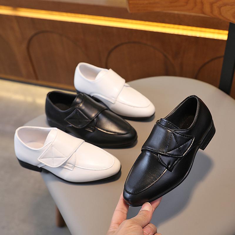 Spring New British Teens Leather Shoes Hook & Loop Low Heels Performance Wedding Party Shoes Solid Color Simple Britain Style