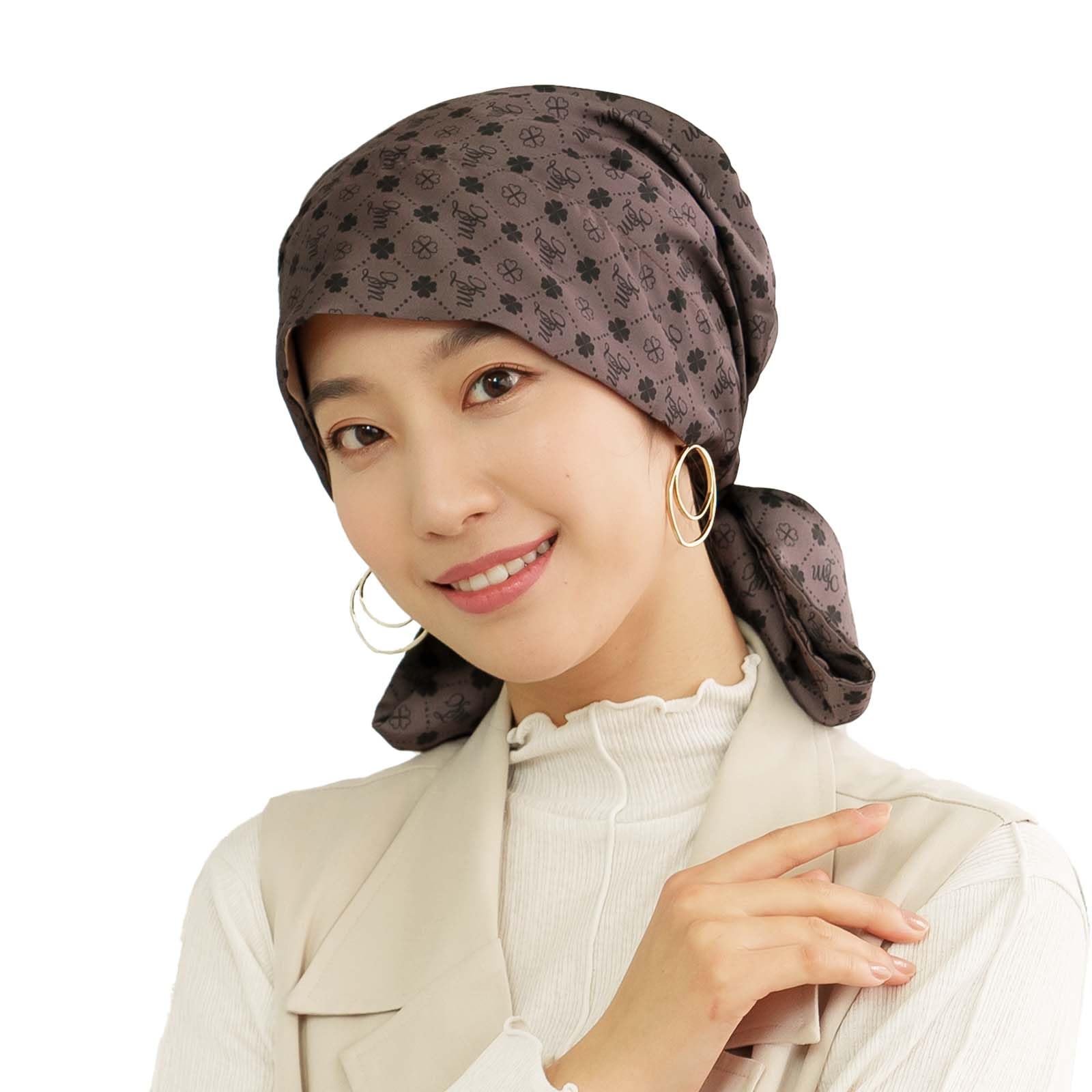 

MY Medical Care Hat for Cute and Scarf with for Hair Magique Audrey Clover [KISS LIFE] Hat, Women, Stylish, 100% Cotton, Type, Charm, Cancer, Loss, коричневий