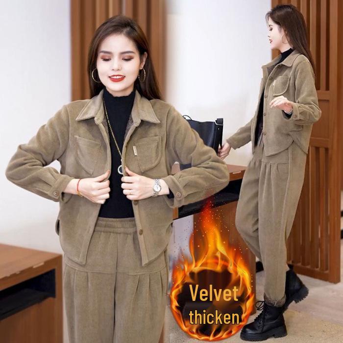 Women's Trendy Corduroy Jacket & Pants Set - Autumn 2024 Fashion, Casual Loose Fit, Slimming Two-Piece