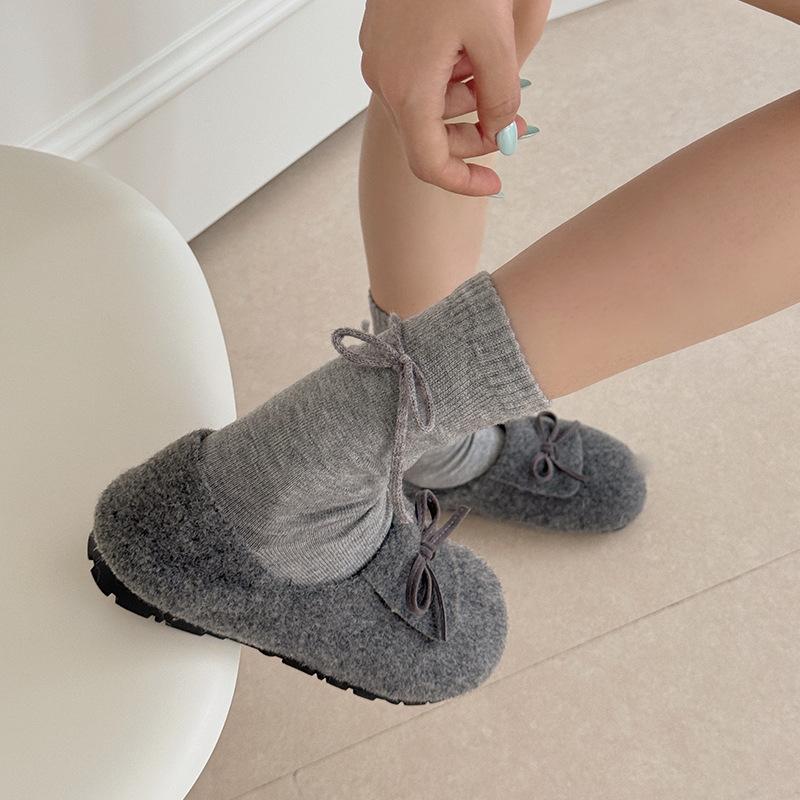 Femme Automne Hiver Épaissies Chaudes Douces Talon Ruban Nœud Laine Polaire Chaussettes