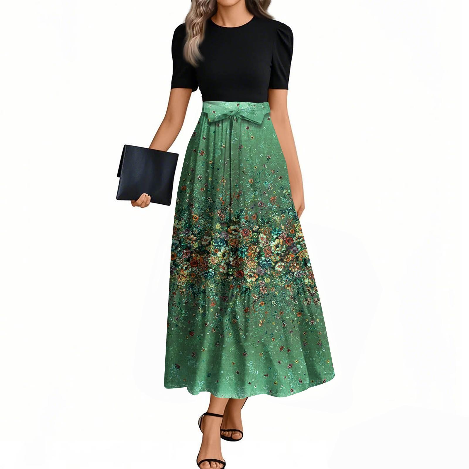 

Женские модные повседневные платья с поясом, коротким рукавом, круглым вырезом, геометрическим узором, элегантные платья с темпераментом XXL чёрный