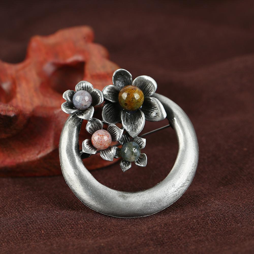 Retro brož z přírodního achátu, špičkový klasický temperament, literární a všestranná rostlinná jehlice, kabát, kardigan, korsážové doplňky