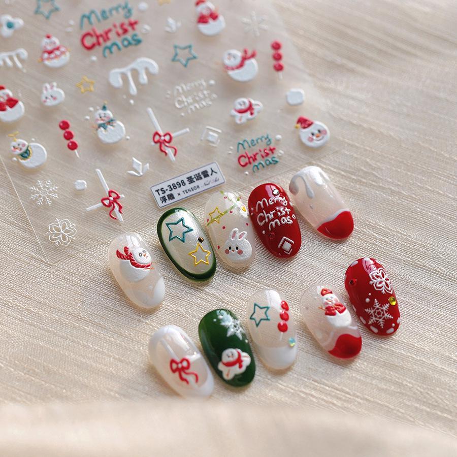 Autocolante autoadezive pentru unghii cu fulg de zăpadă și om de zăpadă de Crăciun - TS-3898