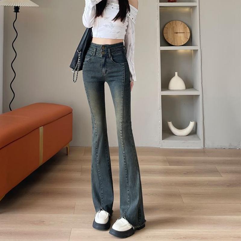 

Ретро джинсы для женской новой осенне-зимней коллекции, с высокой посадкой, облегающего кроя и расклешенными книзу брюками-клеш, плюс бархат XXL