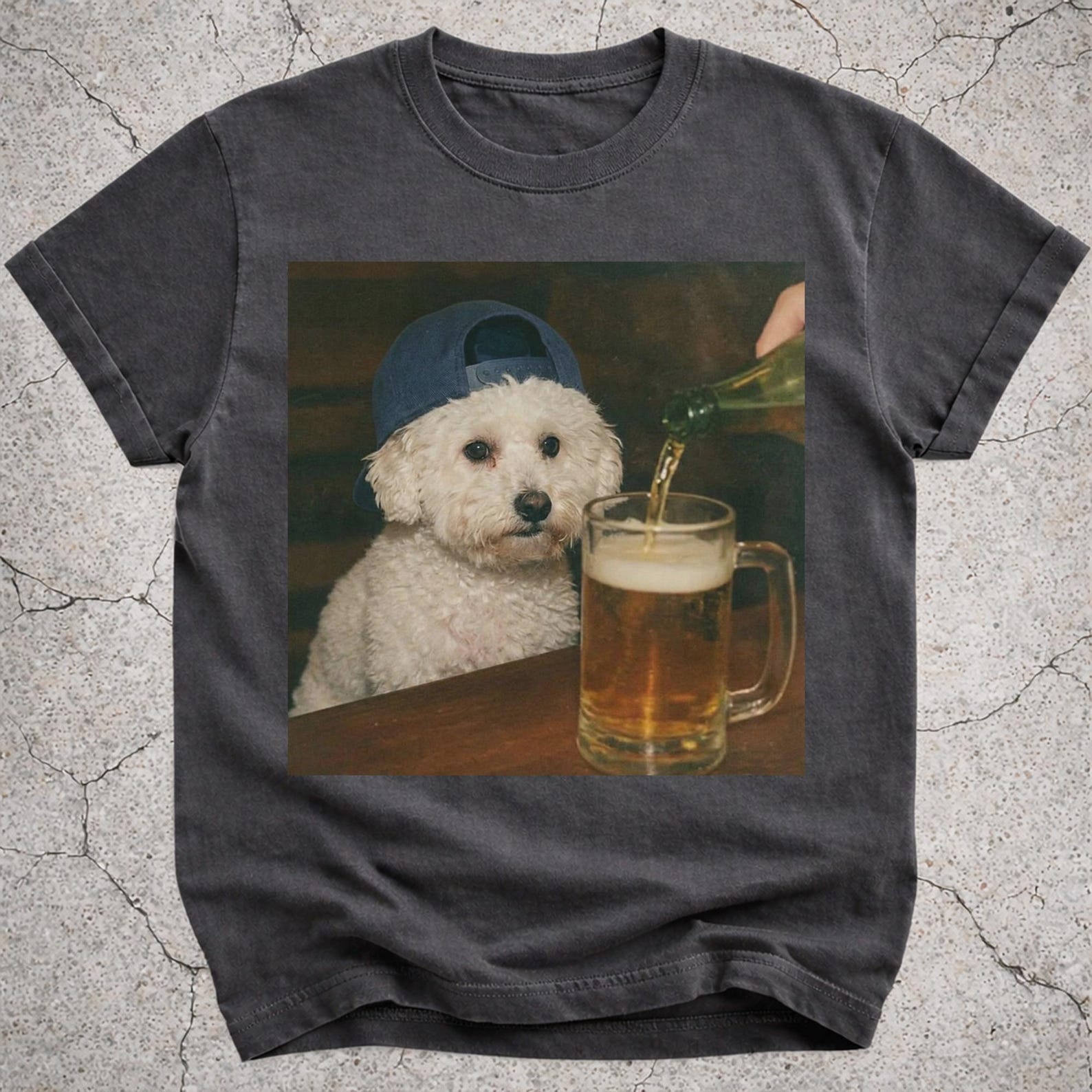 Funny Bichon Frise Drinking Beer Shirt, Vintage Dog Meme Graphic Tee, Retro Bichon Lover Gift for Dog Mom Dad, Cute Beer Dog T Shirt 2XL
