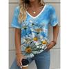 Flower Floral Painting 3D Print T-Shirts Women's V-Neck Short Sleeve T Shirt Y2K Oversized Tees Harajuku Tops Female Clothing