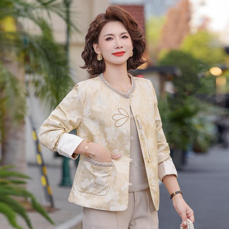 2026 Spring Thin Embroidered Jacket - Chinese National Style for Middle-Aged and Elderly Women 5XL