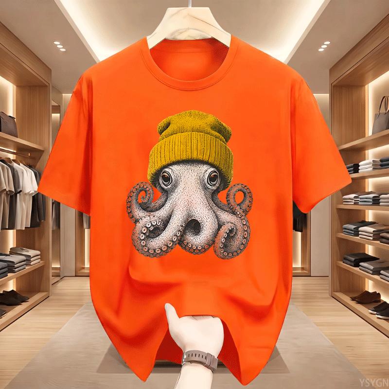 Cute Octopus Beanie T Shirt Ocean Animal Tshirt Vintage Octopus Tees Casual Round Neck Printed Cotton Short Sleeve Tshirts Tops