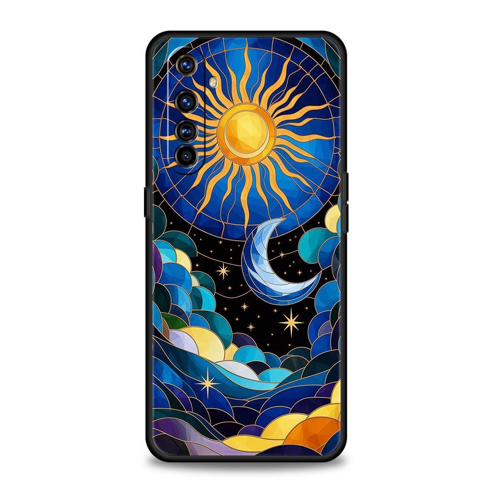 Beautiful Sun Moon Glass Case For Realme C67 C63 C55 C53 C35 C25 C21 GT 2 3 5 6 10 11 12 13 Pro Plus 5G Soft TPU Phone Cover Bag