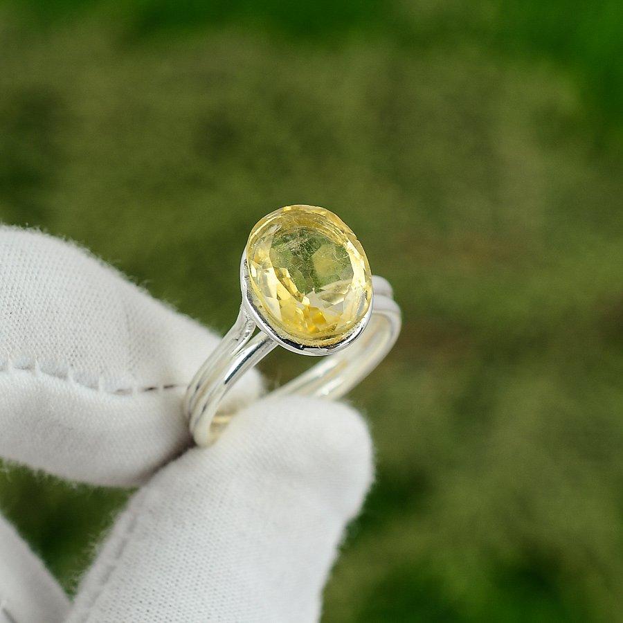 

Цитриновый камень Серебряная оправа Одиночный камень Ручная работа Новое Кольцо Украшение US 7.5 7.5