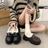 2024 thick heel velvet college style loafers winter new thick-soled Velcro cotton shoes women's fluffy small leather shoes tide