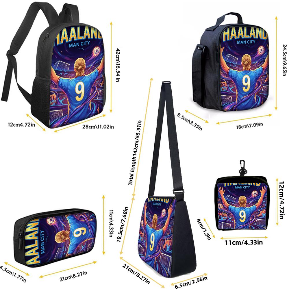 1/2/3/4/5PC Soccer Star Pattern Backpack Set – Large-Capacity Casual Backpack with Matching Clutch & Tote Bag, Perfect for Daily