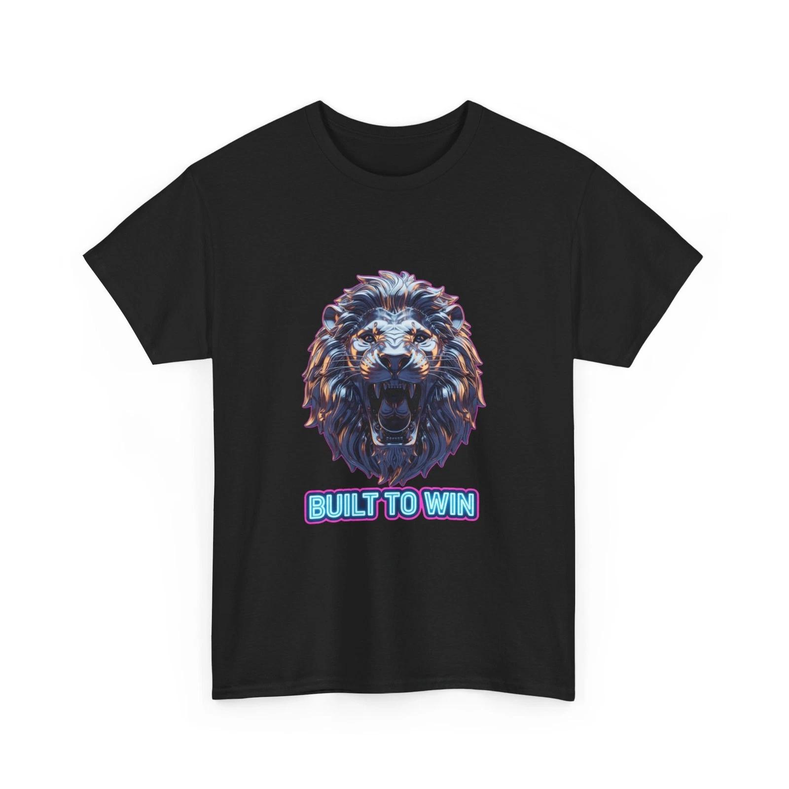 Roaring Lion Built to Win T-Shirt | Graphic Lion T-Shirt Animal Lover Gift Shirt XL