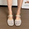 Women Dress Shoes Women's Square Toe Hollow Out Sandals Woman Slipper Designer Flat Elegant Shoe Sheepskin Inner Layer
