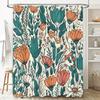 Floral Print Shower Curtain Waterproof Bathroom Decor Fabric Shower Caves With Hooks, Green Orange 3D Pattern (72X84 Inches)