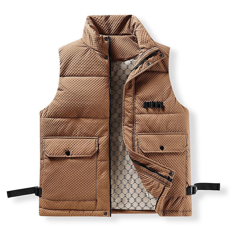 Autumn and Winter Cotton Coat, Warm Standing Collar Coat, Sleeveless Cotton Jacket, Men's Standing Collar Workwear, Windproof Cotton