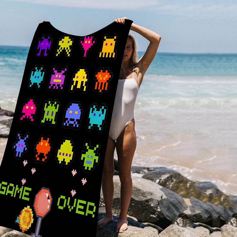 Classic Shooting Game S-Space Invaders Microfiber Beach Towel Absorbent Quick dry Soft Yoga Swimming Resort Mountain