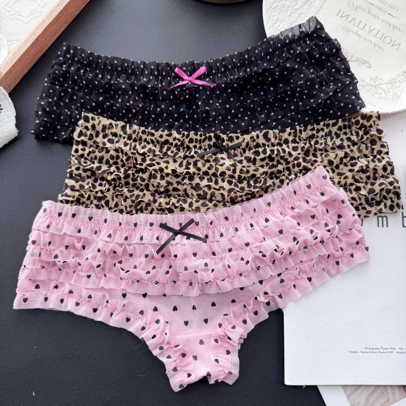 90-130 Lbs Playful Princess: Sweet Layered Cake Mesh Low-Waist Women's Underwear