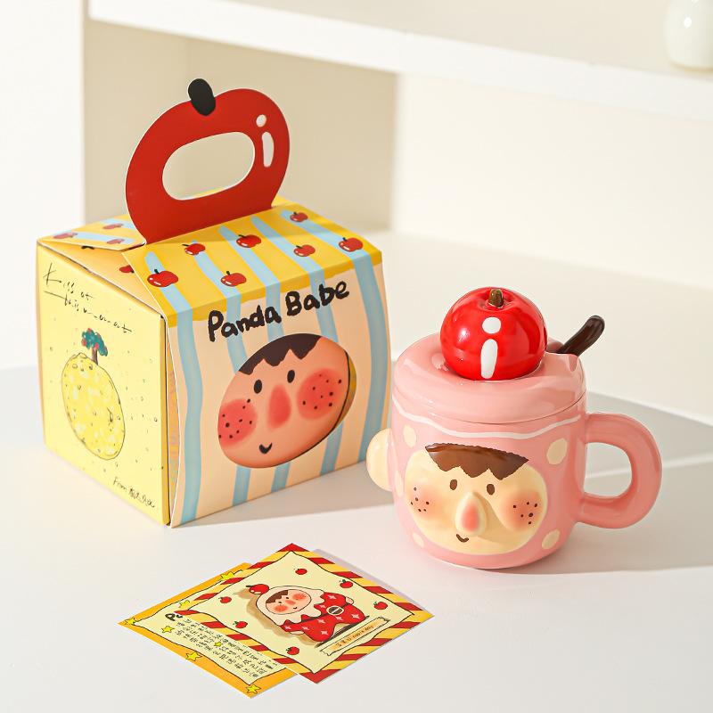 Creative Funny Ceramic Cup Mug with Lid Spoon for Home Use Strange Water Cup for Girls Office Breakfast Cup