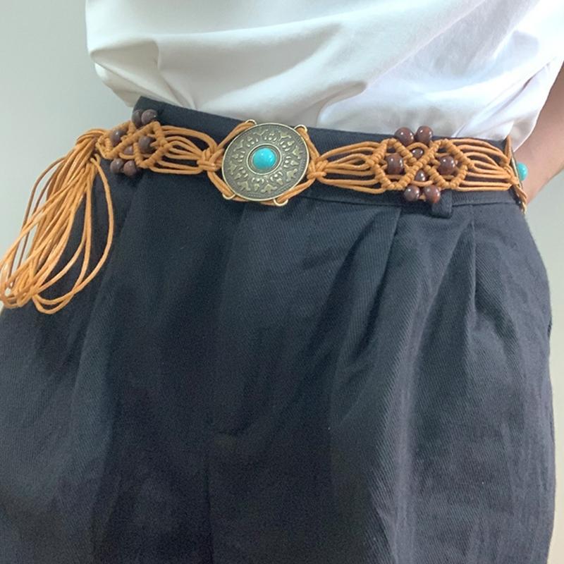 Women Shirt Waist Belt Vintage Bohemian Adjustable Braided Waist Belt with Tassels Women Dress Shirt Wide Waist Belt
