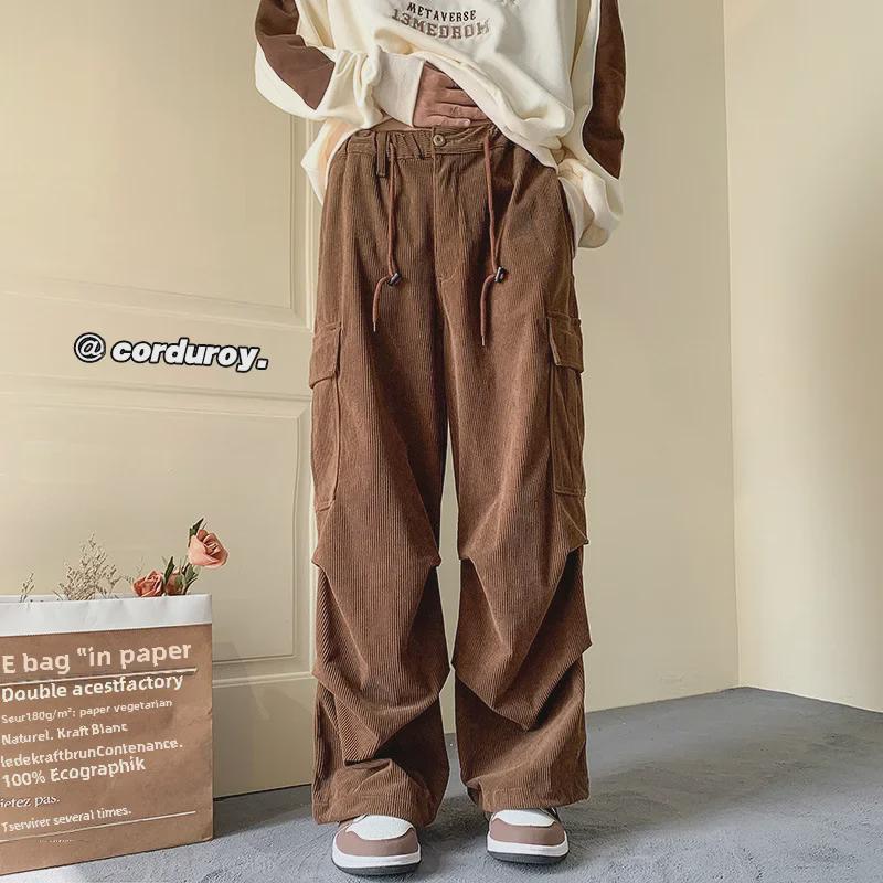 

Чоловічий ретро вельветовий комбінезон на кулісці з великими кишенями - товстий та вільний для осіннього та зимового повсякденного носіння. 3XL коричневий