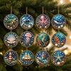 Christmas Tree Pendant 12 Pcs 2D Flat Pearl Painting Ornament, Acrylic Santa Snowman Office Holiday Party Supplies Hanging Decoration, Double