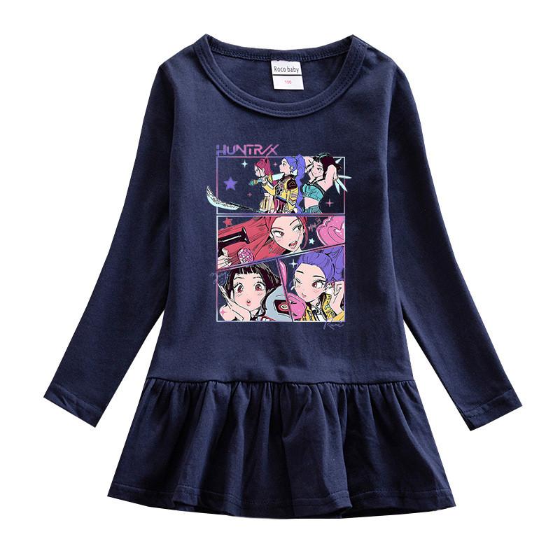 Girls Anime Kpop Rumi Zoey Mira Hunters Print Pleat Mesh Dress