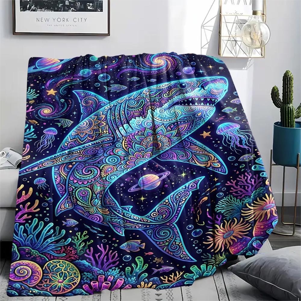 Colorful Line Marine OrganismsPrint Flannel Blanket,High Quality Comfortable for All Seasons,Home Decor,Warmth and Comfort,Perfect for Christmas Gifts