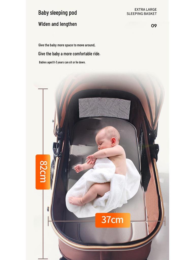 Lightweight Reversible Baby Stroller, One-Click Fold, High Landscape, Shock Absorption, All-Season, Four-Wheel Baby Carriage.