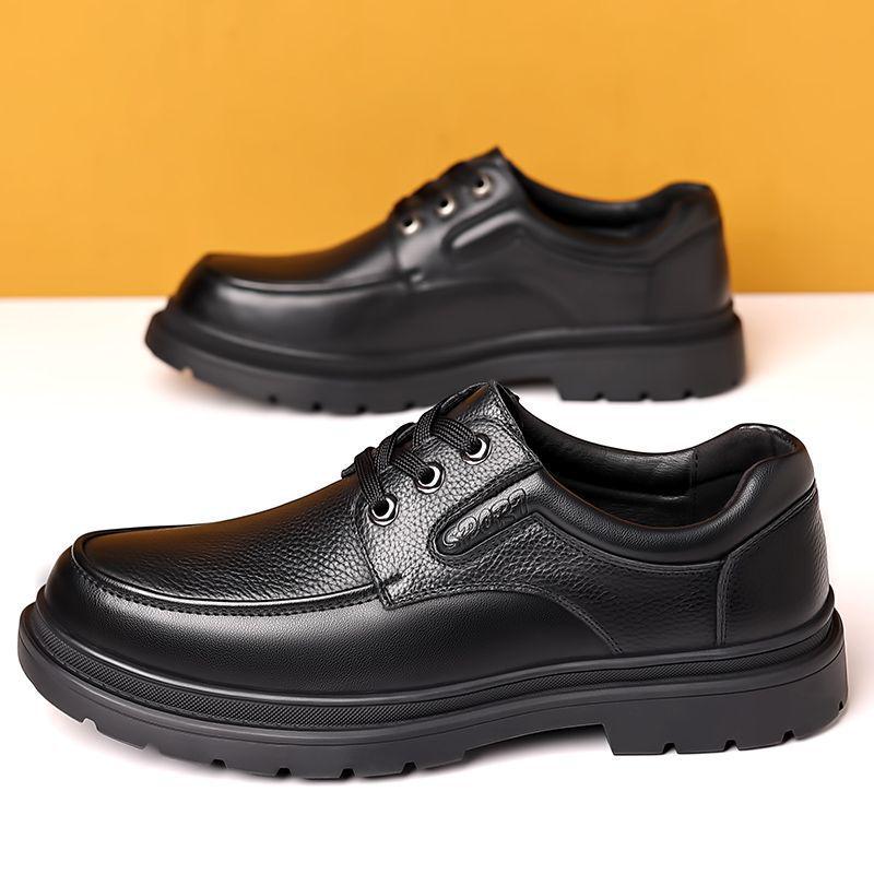 PLOVER Men's Fleece-Lined Leather Business Casual Shoes - Thick Sole