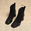 Fashion 2024 Winter New Square Head Panel Frosted Leather Fashionable Side Zipper Outwear Women's Large Comfortable Bare Boots