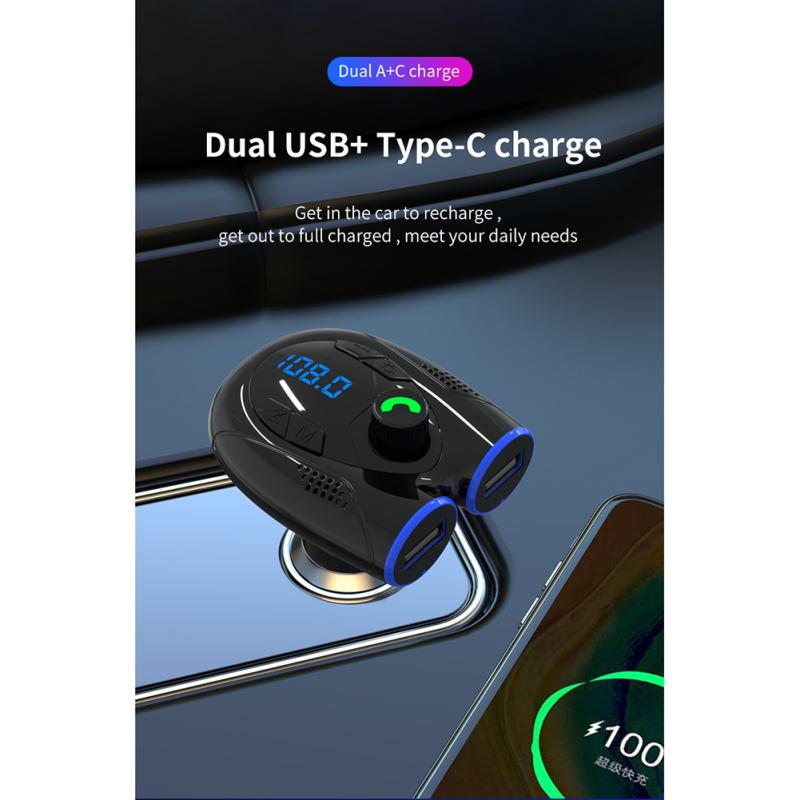 G68 Car Bluetooth-compatible 5.0 Mp3 Player Fm Transmitter Hands-free Calling Usb C Port Mobile Phone Charger