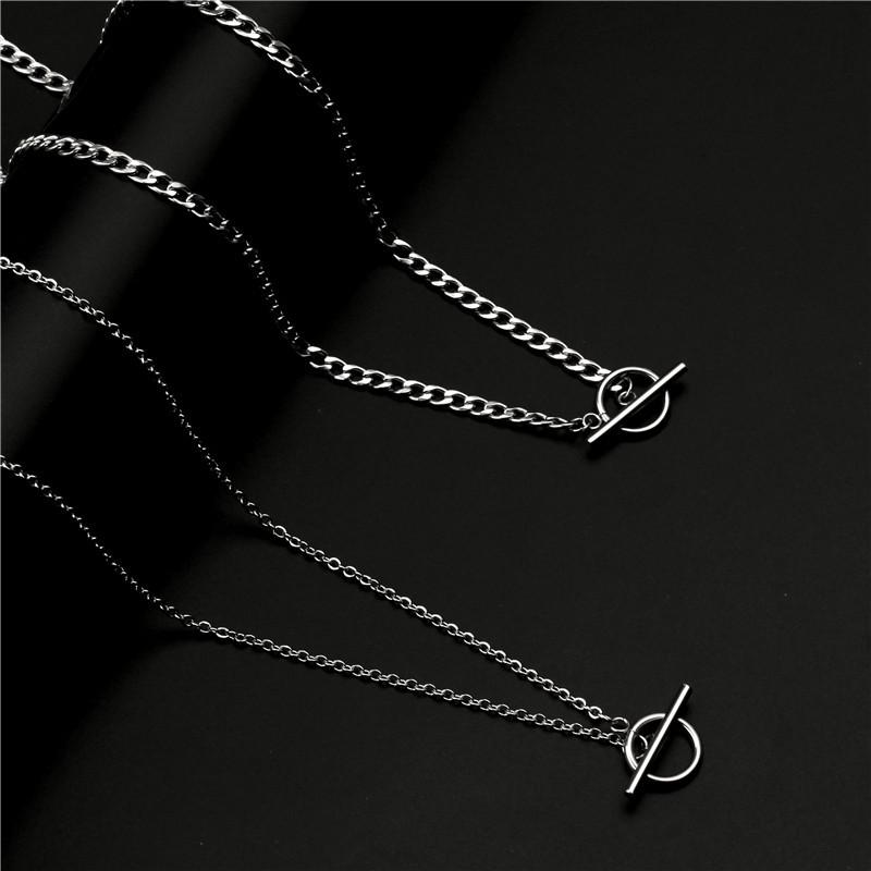 Trendy Double-Layer Hip-Hop Necklace for Men & Women - OT Buckle Choker & Sweater Chain